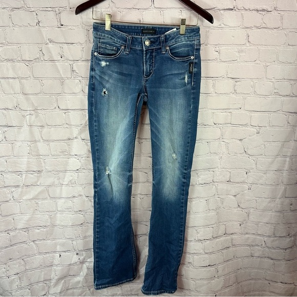Silver Jeans distressed tuesday slim boot cut 28x33 low rise boho western Y2K - Picture 1 of 8